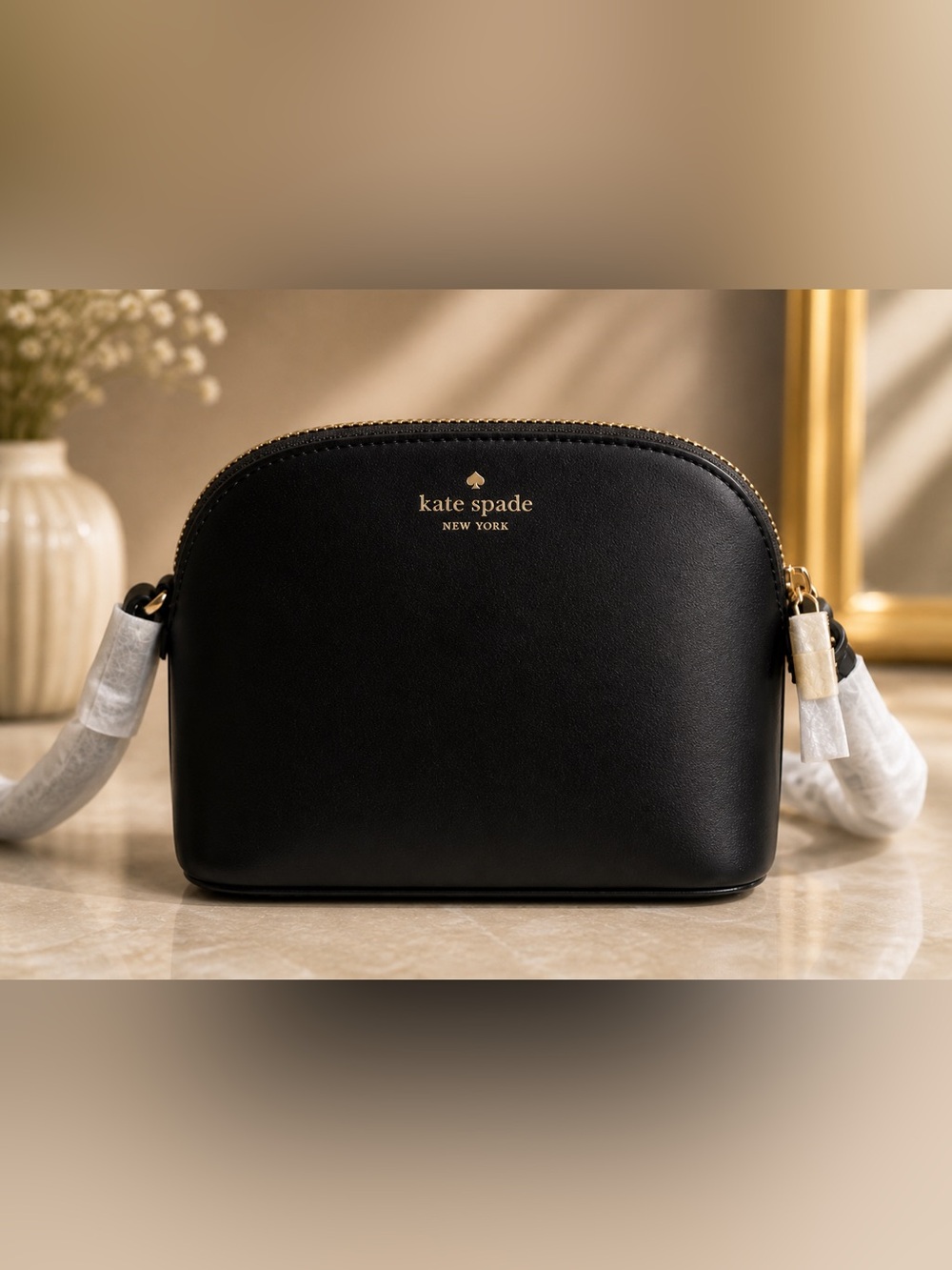 Kate Spade New York Black Mini Dome Crossbody Leather Gold Hardware NWOT